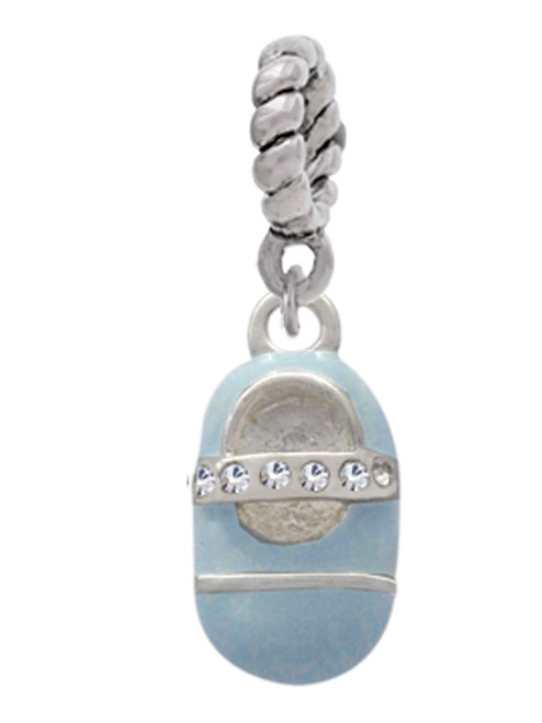 Light Blue Baby Shoe with Crystal Strap Rope Charm Bead Dangle