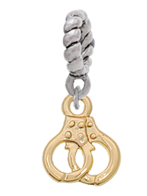 Mini Gold Tone Handcuffs Rope Charm Bead Dangle