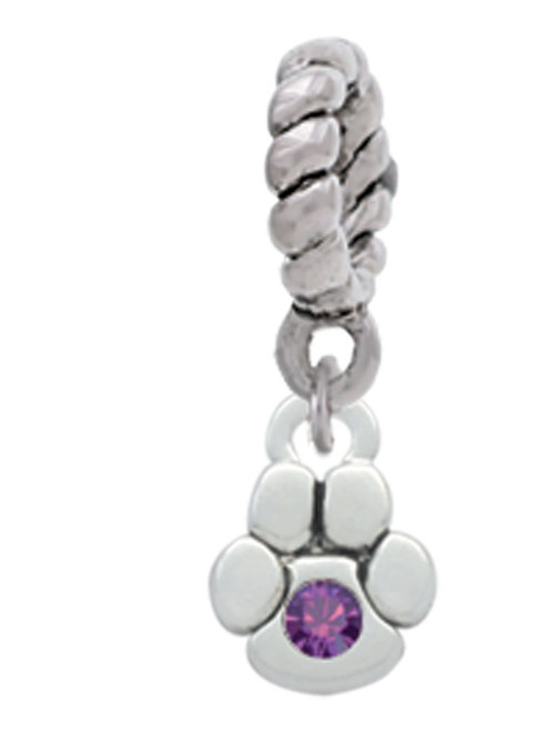 Mini Paw with Purple Crystal Rope Charm Bead Dangle
