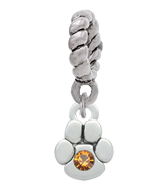 Mini Paw with Yellow Crystal Rope Charm Bead Dangle