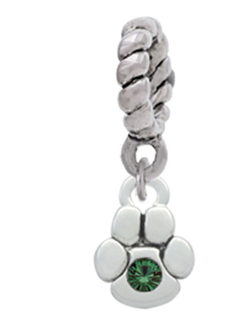 Mini Paw with Green Crystal Rope Charm Bead Dangle