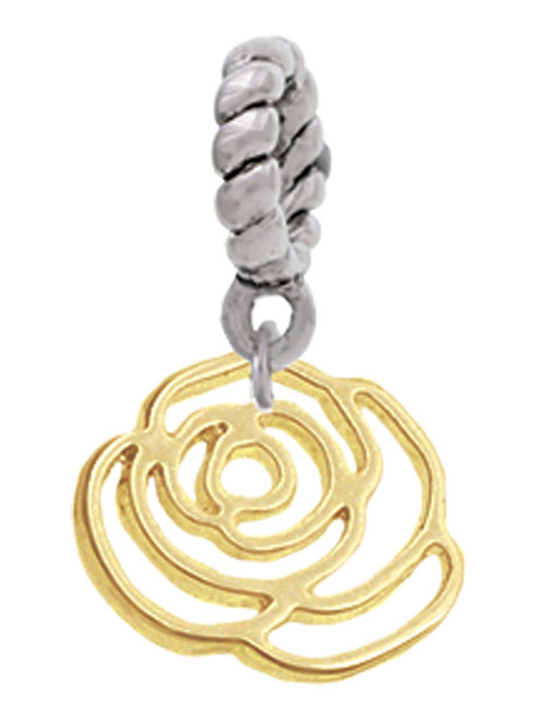 Small Gold Tone Rose Outline Rope Charm Bead Dangle