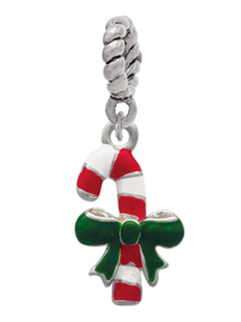 Candy Cane with Green Bow Rope Charm Bead Dangle