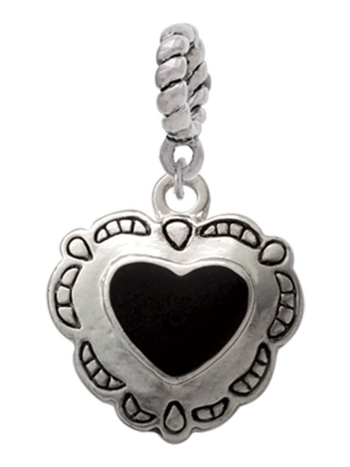 Black Concho Heart Rope Charm Bead Dangle