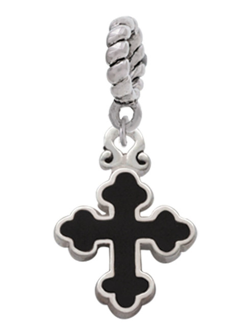 Small Black Enamel Botonee Cross Rope Charm Bead Dangle