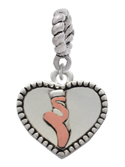 Ballet Shoe in Heart Rope Charm Bead Dangle