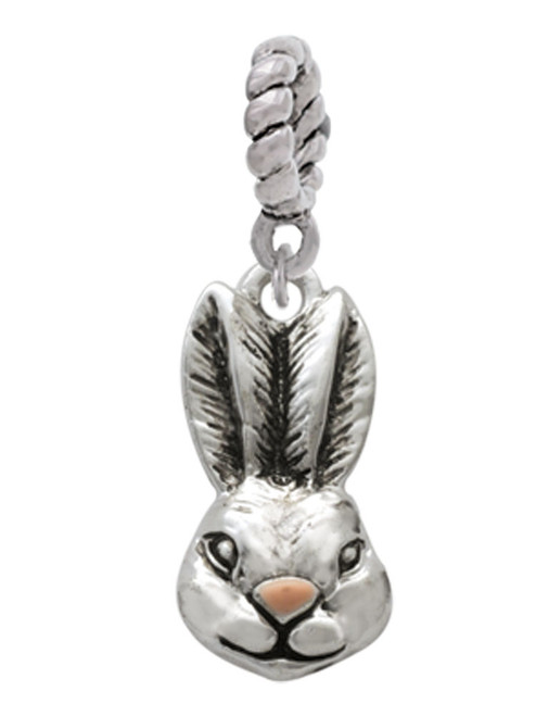Antiqued Bunny Head Rope Charm Bead Dangle