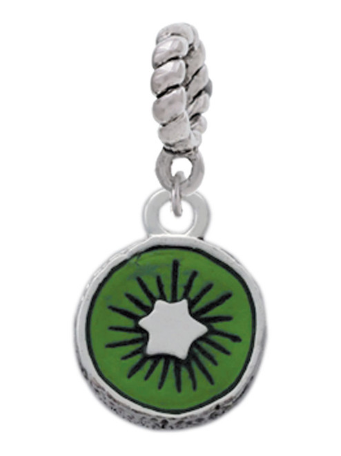 3-D Green Enamel Kiwi Rope Charm Bead Dangle