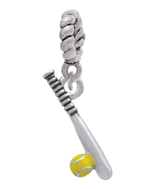 Enamel Softball and Bat Rope Charm Bead Dangle