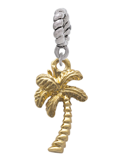 Gold Tone Palm Tree Rope Charm Bead Dangle
