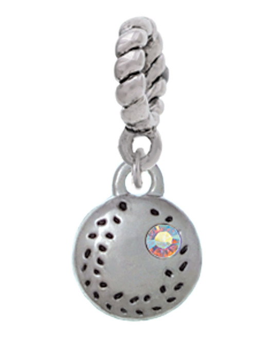 Mini Softball/Baseball with AB Crystal Rope Charm Bead Dangle