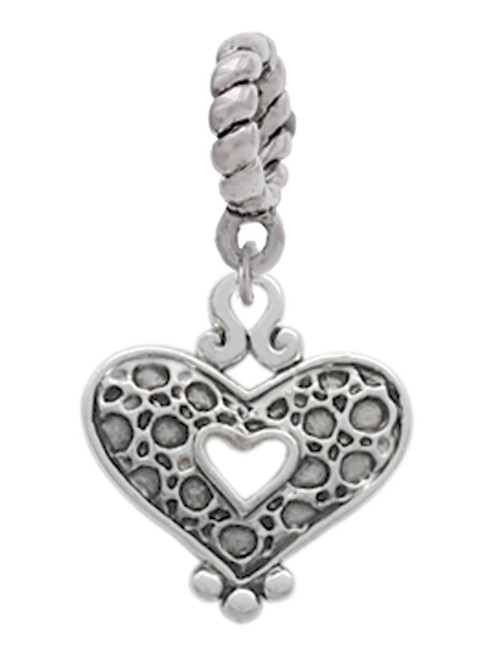 Antiqued Reptile Print Open Heart Rope Charm Bead Dangle