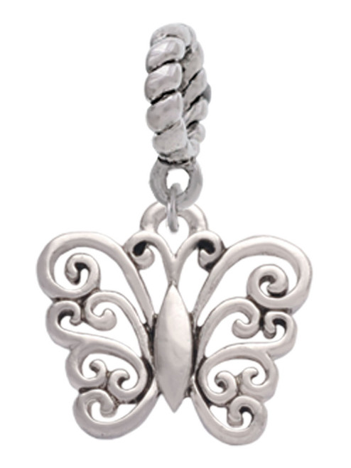 Filigree Curls Butterfly Rope Charm Bead Dangle