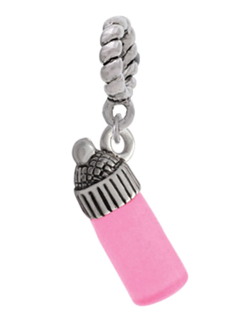3-D Pink Baby Bottle Rope Charm Bead Dangle