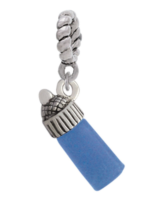 3-D Blue Baby Bottle Rope Charm Bead Dangle