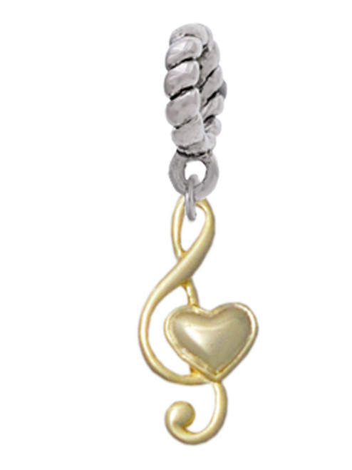 Medium Gold Tone Clef with Heart Rope Charm Bead Dangle