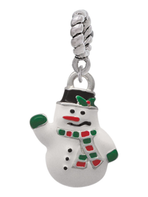 White Enamel Snowman Rope Charm Bead Dangle