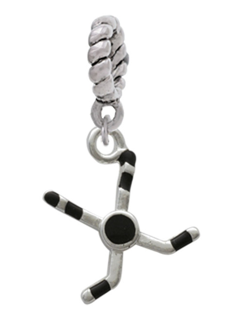 Hockey Sticks with Puck Rope Charm Bead Dangle