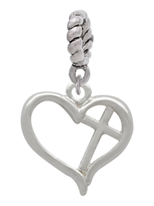 Heart Outline with diagonal Cross Rope Charm Bead Dangle