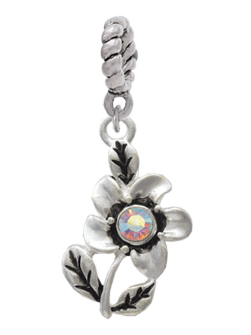 Flower with AB Crystal Rope Charm Bead Dangle
