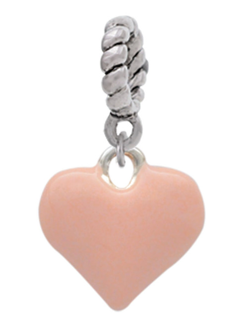 3-D Pink Puffy Heart Rope Charm Bead Dangle