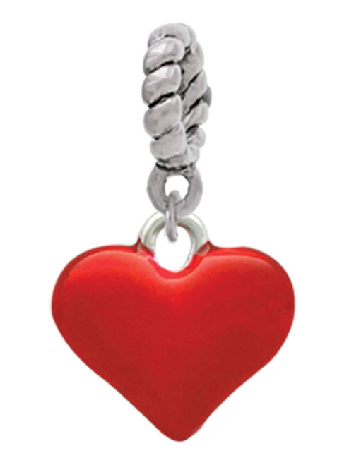 3-D Translucent Red Puff Heart Rope Charm Bead Dangle