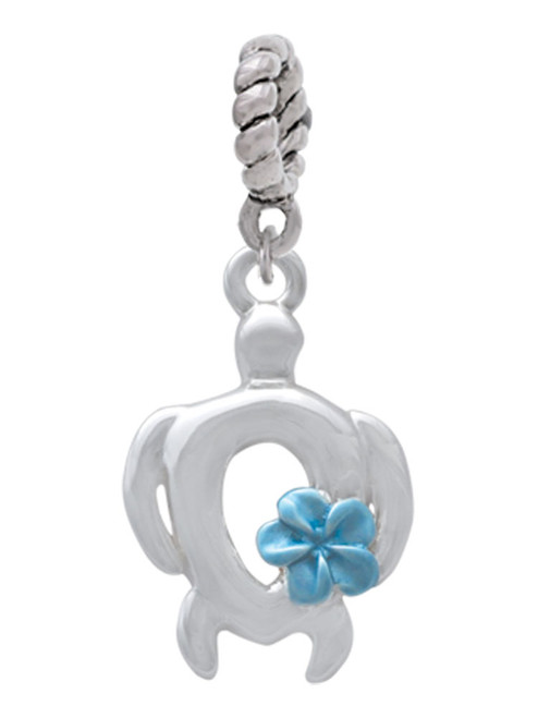 Open Sea Turtle with Blue Plumeria Rope Charm Bead Dangle