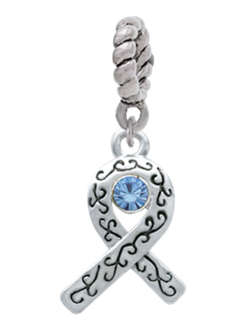 Scroll Ribbon with Light Blue Crystal Rope Charm Bead Dangle