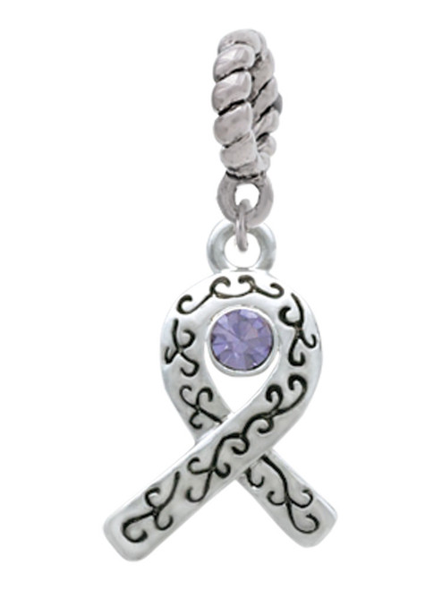 Scroll Ribbon with Lavender Crystal Rope Charm Bead Dangle