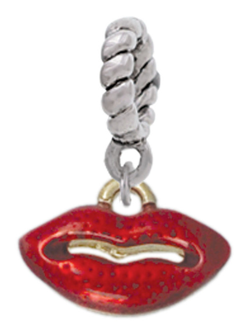 Small Gold Tone Translucent Red Lips Rope Charm Bead Dangle