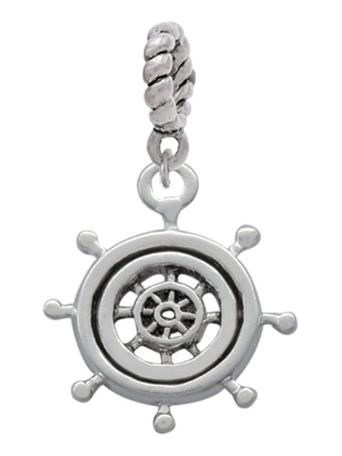 Antiqued Ship Wheel Rope Charm Bead Dangle