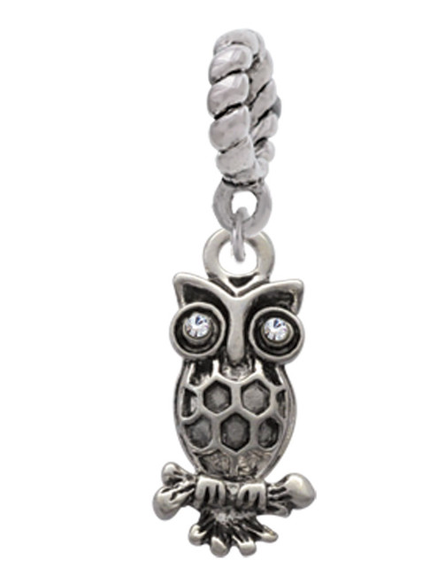 Antiqued Owl with Clear Crystal Eyes Rope Charm Bead Dangle