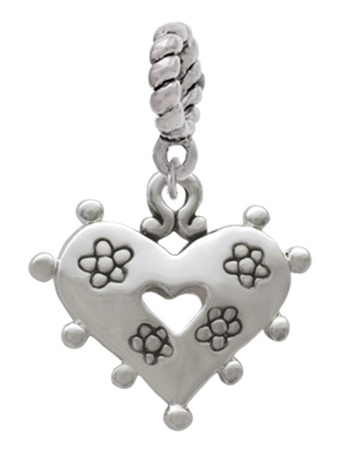 Large Heart with Flowers Rope Charm Bead Dangle