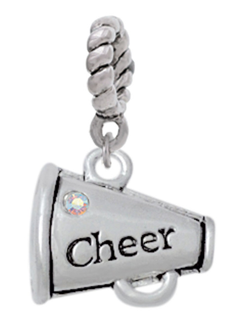Cheer Megaphone with AB Crystal Rope Charm Bead Dangle