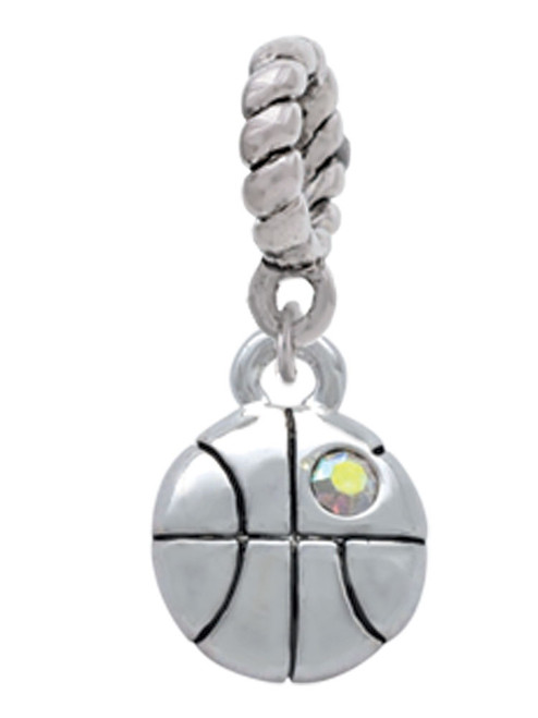 Small Basketball with a AB Crystal Rope Charm Bead Dangle