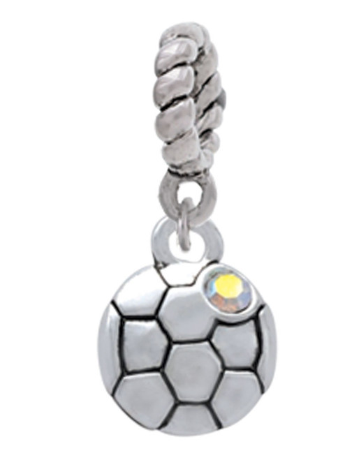 Small Soccer ball with a AB Crystal Rope Charm Bead Dangle