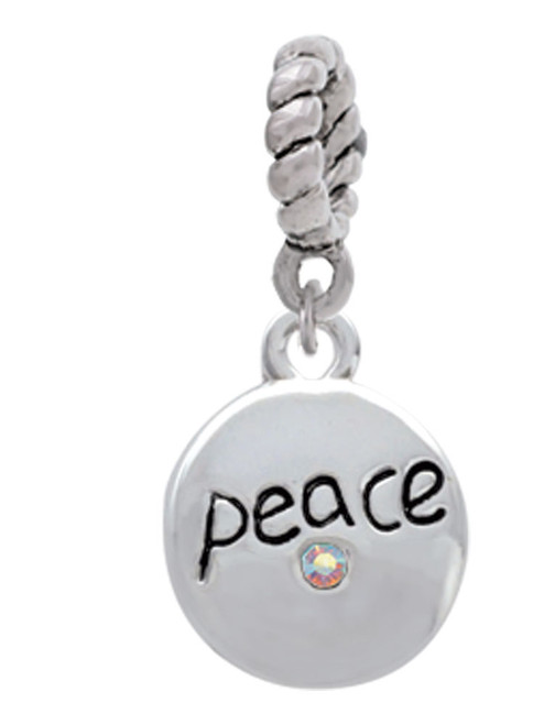Peace with AB Crystal and Dove Rope Charm Bead Dangle
