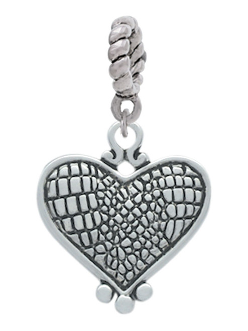 Antiqued Snake Print Heart Rope Charm Bead Dangle