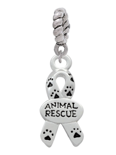 Small Paw Print Ribbon ''Animal Rescue'' Rope Charm Bead Dangle