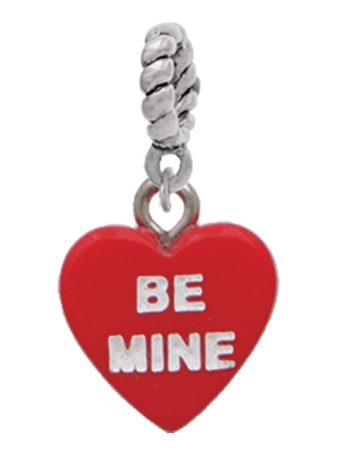 Acrylic Red "Be Mine / Kiss Me" Heart Rope Charm Bead Dangle