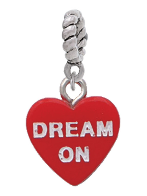 Acrylic Red "Dream On / Bite Me" Heart Rope Charm Bead Dangle