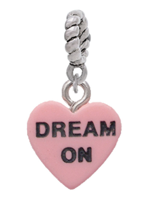 Acrylic Pink "Dream On / Bite Me" Heart Rope Charm Bead Dangle