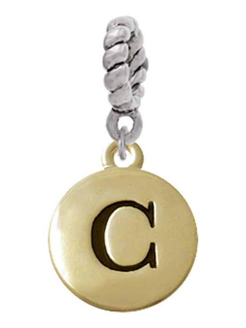 Capital Gold Tone Letter - C - Pebble Disc - Rope Charm Bead Dangle