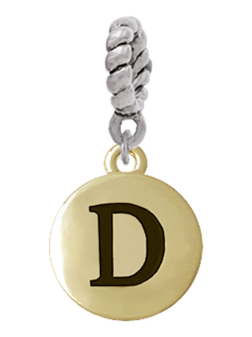 Capital Gold Tone Letter - D - Pebble Disc - Rope Charm Bead Dangle