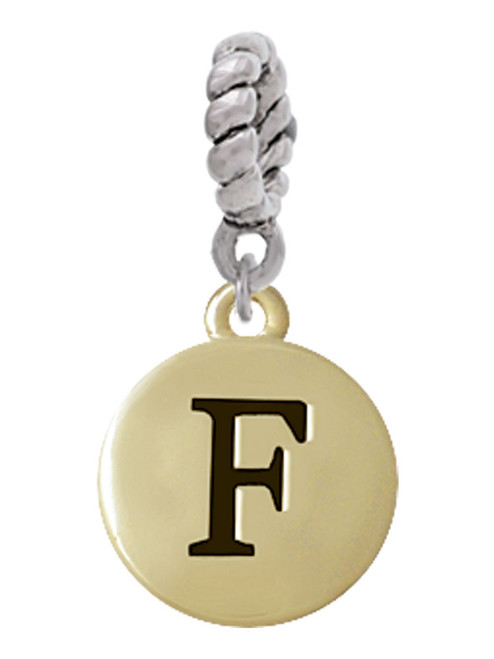 Capital Gold Tone Letter - F - Pebble Disc - Rope Charm Bead Dangle