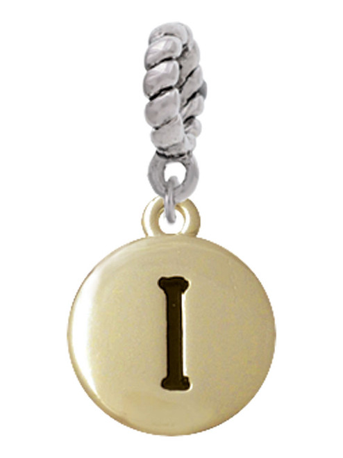 Capital Gold Tone Letter - I - Pebble Disc - Rope Charm Bead Dangle
