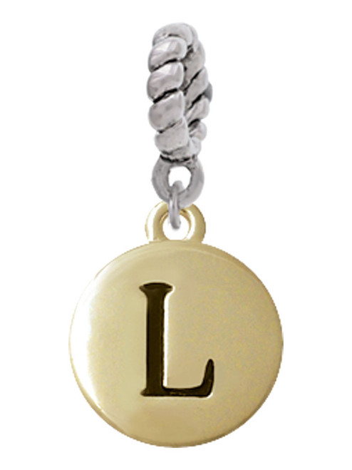 Capital Gold Tone Letter - L - Pebble Disc - Rope Charm Bead Dangle