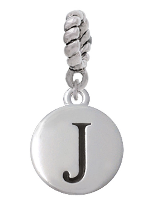 Capital Letter - J - Pebble Disc - Rope Charm Bead Dangle