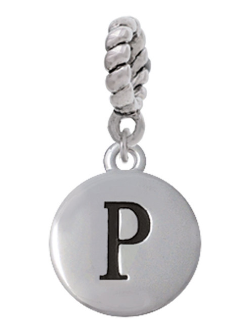 Capital Letter - P - Pebble Disc - Rope Charm Bead Dangle