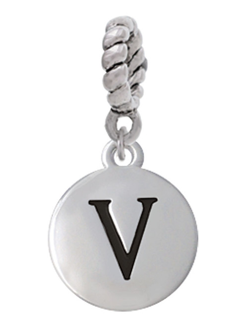 Capital Letter - V - Pebble Disc - Rope Charm Bead Dangle